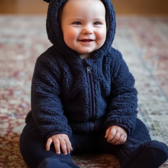 *NWT Navy blue sherpa fleece one piece outerwear suit baby - cute gift!!! - Picture 1 of 7